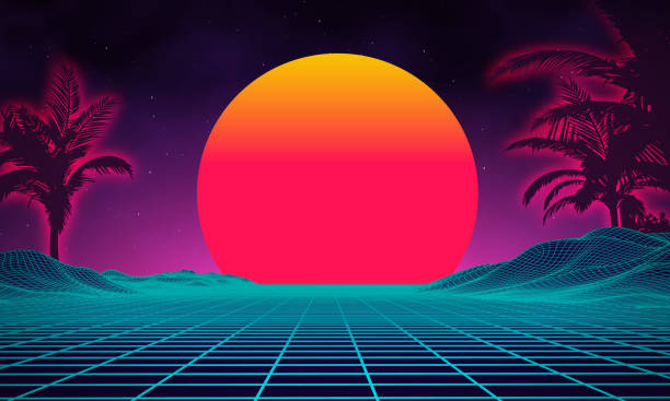 istock Retro background futuristic landscape 1980s style. Digital retro landscape cyber surface. 80s party background . Retro 80s fashion Sci-Fi Background Summer Landscape. 1271202610