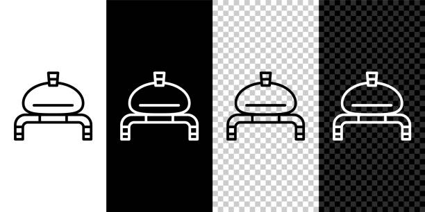 ilustraciones, imágenes clip art, dibujos animados e iconos de stock de establezca la línea pan y sal en el icono de toalla aislado sobre fondo blanco y negro. pan de comida nacional. pan de boda ucraniano tradicional. vector - line art welcome sign white black