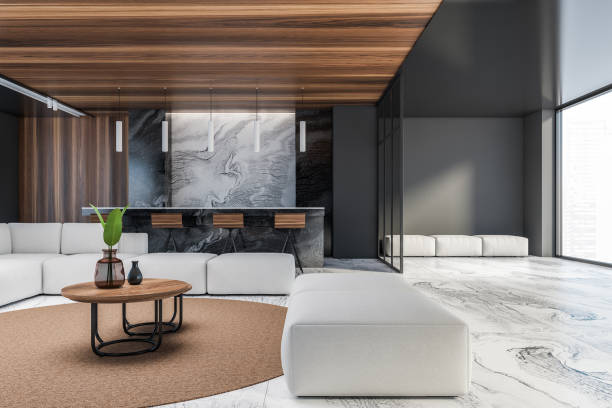 istock Black living room with bar and sofa 1271204076