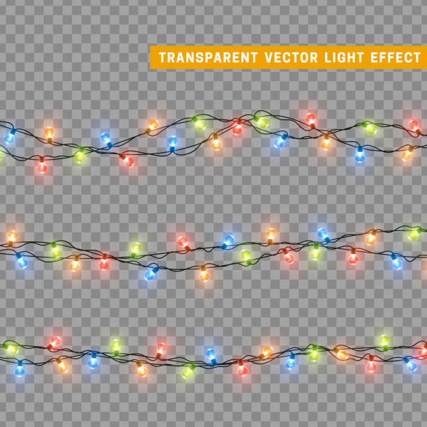 noel ışıkları vektör çelenk izole. gerçekçi xmas lamba dizesi. - christmas lights stock illustrations