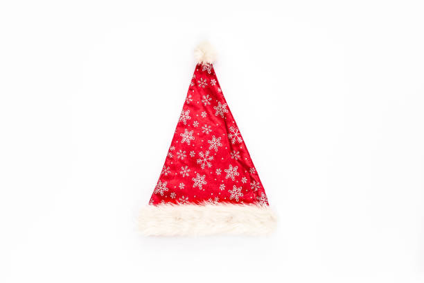 Santa Claus hat. Flat lay, top view Christmas concept