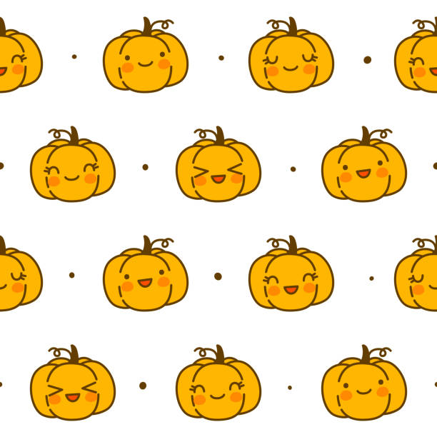 Seamless Pattern With Kawaii Pumpkins Isolated On White Cartoon Background For Funny Halloween Autumn Textile Or Wrapping Paper Design Stock Illustration - Download Image Now - iStock Seamless Pattern With Kawaii Pumpkins Isolated On White Cartoon Background For Funny Halloween Autumn Textile Or Wrapping Paper Design Stock Illustration - Download Image Now - iStock