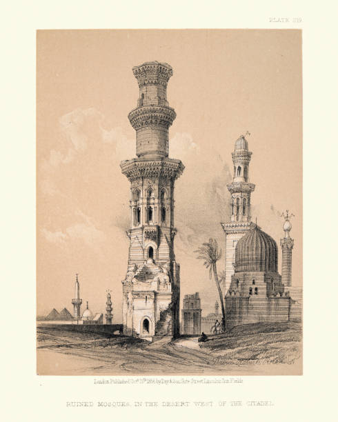 砂漠、カイロエジプトで台無しにされたモスク。19世紀 - egypt cairo islam mosque点のイラスト素材／クリップアート素材／マンガ素材／アイコン素材