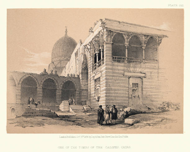 ilustrações de stock, clip art, desenhos animados e ícones de one of the tombs of the caliphs, cairo egypt, 19th century - paintings africa cairo african culture