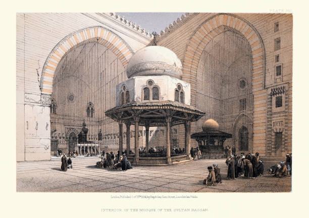 아블루션 분수, 술탄 하산 모스크 의 인테리어, 카이로 이집트 - egypt islam cairo mosque stock illustrations