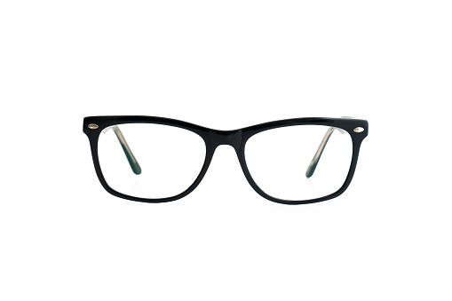 Black frame eyeglasses for businessmen, isolated on a white background.