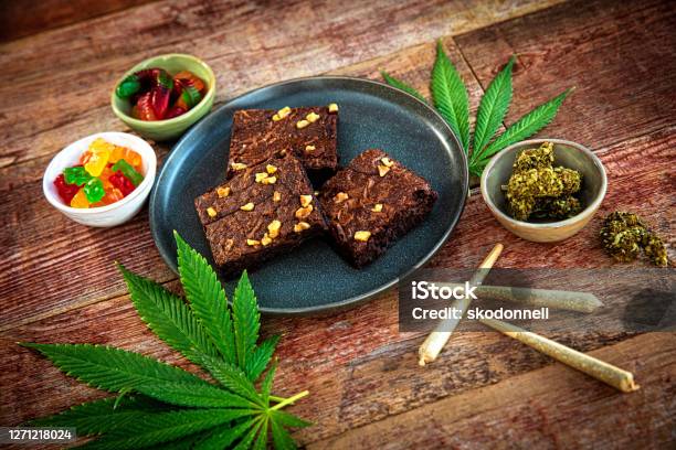 Cannabis Joints And Brownies For Medicinal Use Stock Photo - Download Image Now - Cannabis Plant, Food, Cannabis - Narcotic