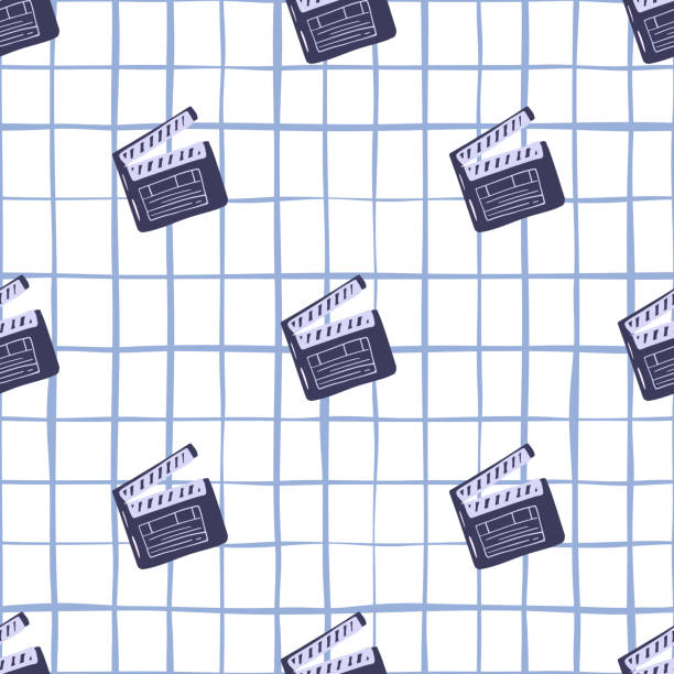 ilustrações, clipart, desenhos animados e ícones de silhueta azul marinho silhueta perfeitamente. arte de cinema simples em fundo branco xadrez. - background tile video