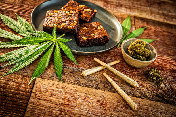 This is a stock photograph involving cannabis in brownies, marijuana and its implications in America has just slowly been legalized and used for medicinal and medical purposes and what that means to our economy and culture.