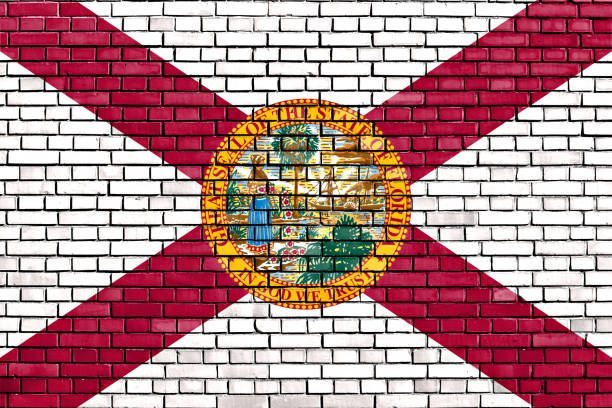 флаг флориды нарисован на кирпичной стене - florida state стоковые фото и изображения