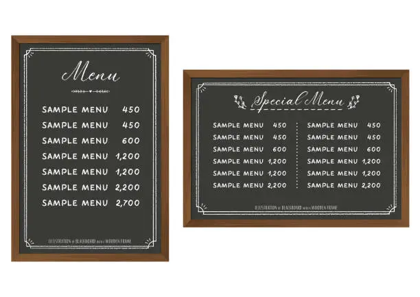 Vector illustration of Wooden-framed chalkboard set