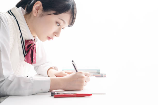 Studying asian school girl.
