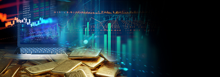 banner of  gold bars on financial gold price graph  3d illustration