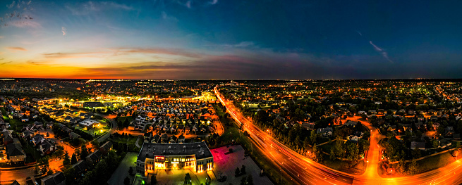 Panoramic image of neighborhoods of Lexington, Kentucky USA during night