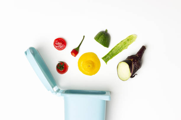 istock Organic waste and trash can on white background, concept of garbage sorting 1271248361