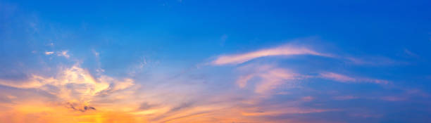 istock Twilight panorama sky background with colorful cloud in dusk. 1271253290