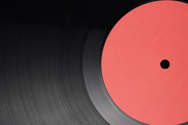 istock 12-inch LP vinyl record disk with blank red label. 1271255146