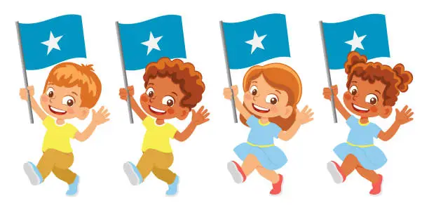 Vector illustration of Child holding Somalia flag