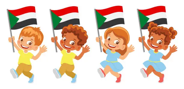 Vector illustration of Child holding sudan flag