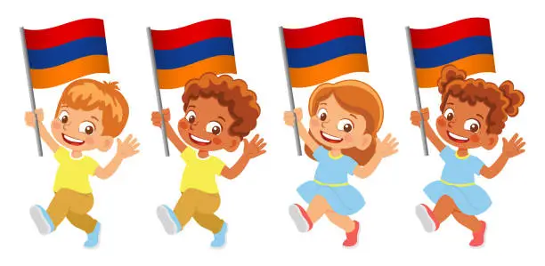 Vector illustration of Child holding armenia flag