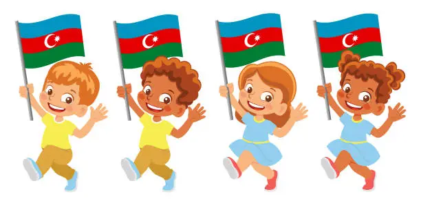 Vector illustration of Child holding Azerbaijan flag