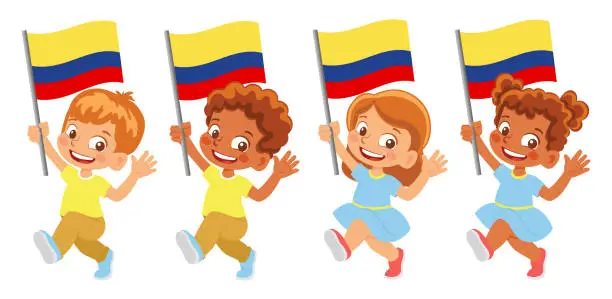 Vector illustration of Child holding Colombia flag