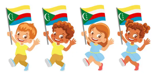 Vector illustration of Child holding Comoros flag