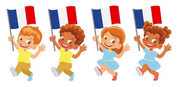 Vector illustration of Child holding France flag