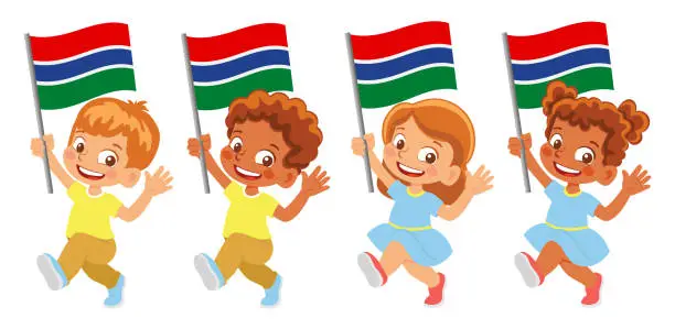 Vector illustration of Child holding Gambia flag