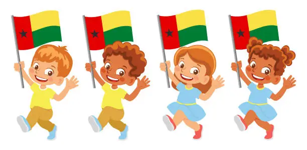 Vector illustration of Child holding Guinea-Bissau flag