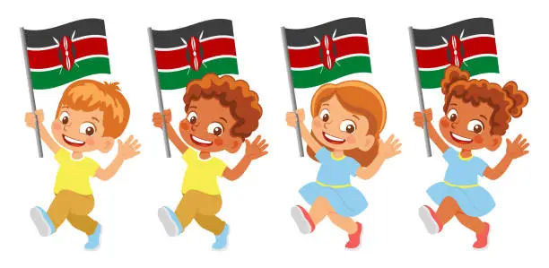 Vector illustration of Child holding Kenya flag