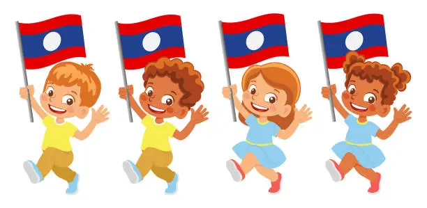 Vector illustration of Child holding Laos flag