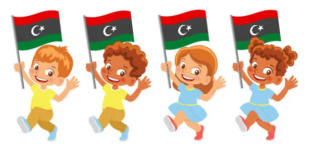 Vector illustration of Child holding libya flag
