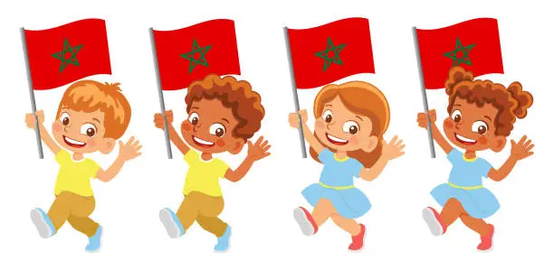 Vector illustration of Child holding Morocco flag