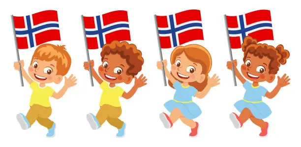 Vector illustration of Child holding Norway flag