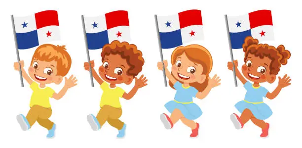 Vector illustration of Child holding Panama flag