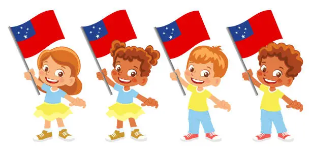 Vector illustration of Child holding Samoa flag