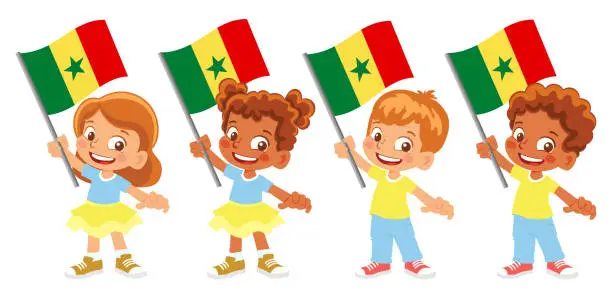 Vector illustration of Child holding Senegal flag