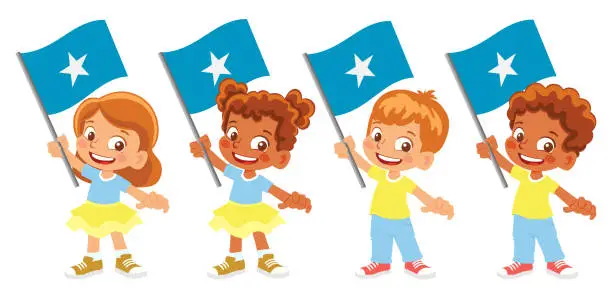 Vector illustration of Child holding Somalia flag