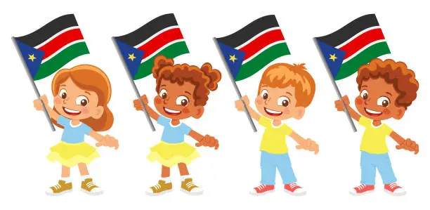 Vector illustration of Child holding South Sudan flag