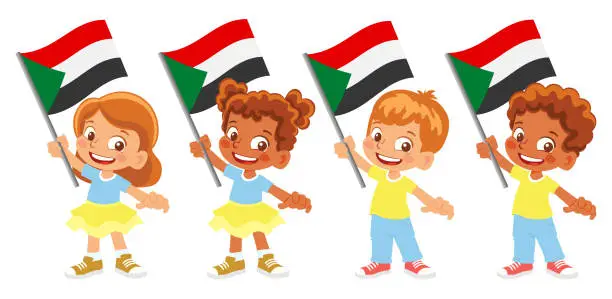 Vector illustration of Child holding sudan flag