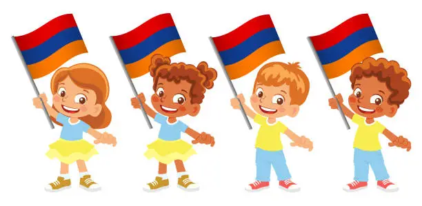 Vector illustration of Child holding armenia flag