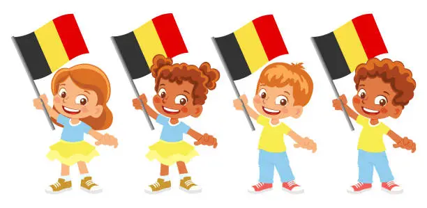 Vector illustration of Child holding Belgium flag