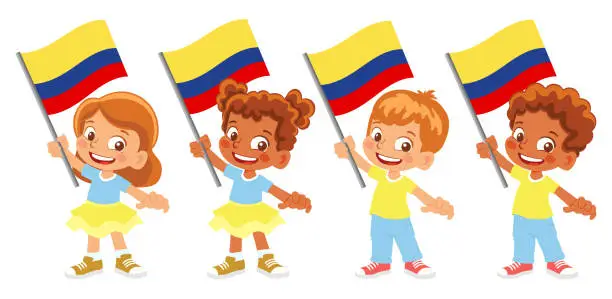 Vector illustration of Child holding Colombia flag