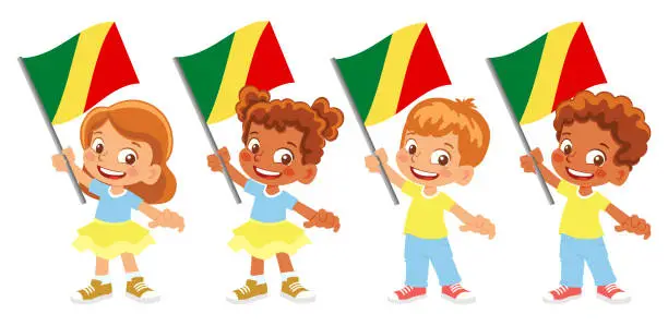 Vector illustration of Child holding Congo flag