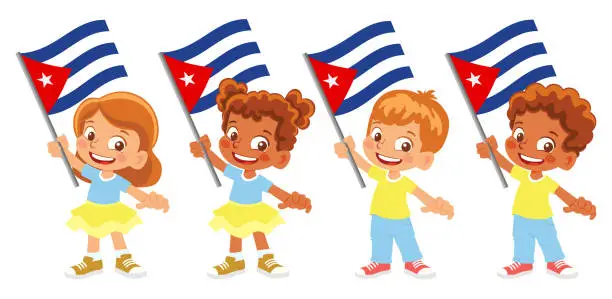 Vector illustration of Child holding Cuba flag