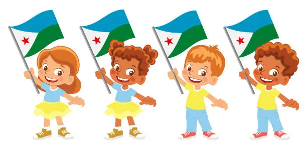 Vector illustration of Child holding Djibouti flag