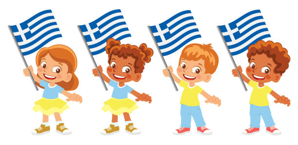 illustrations, cliparts, dessins animés et icônes de indicateur de fixation d’enfant de grèce - greek culture greek flag greece little boys