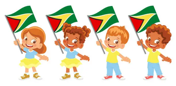 Vector illustration of Child holding Guyana flag