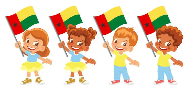 Vector illustration of Child holding Guinea-Bissau flag